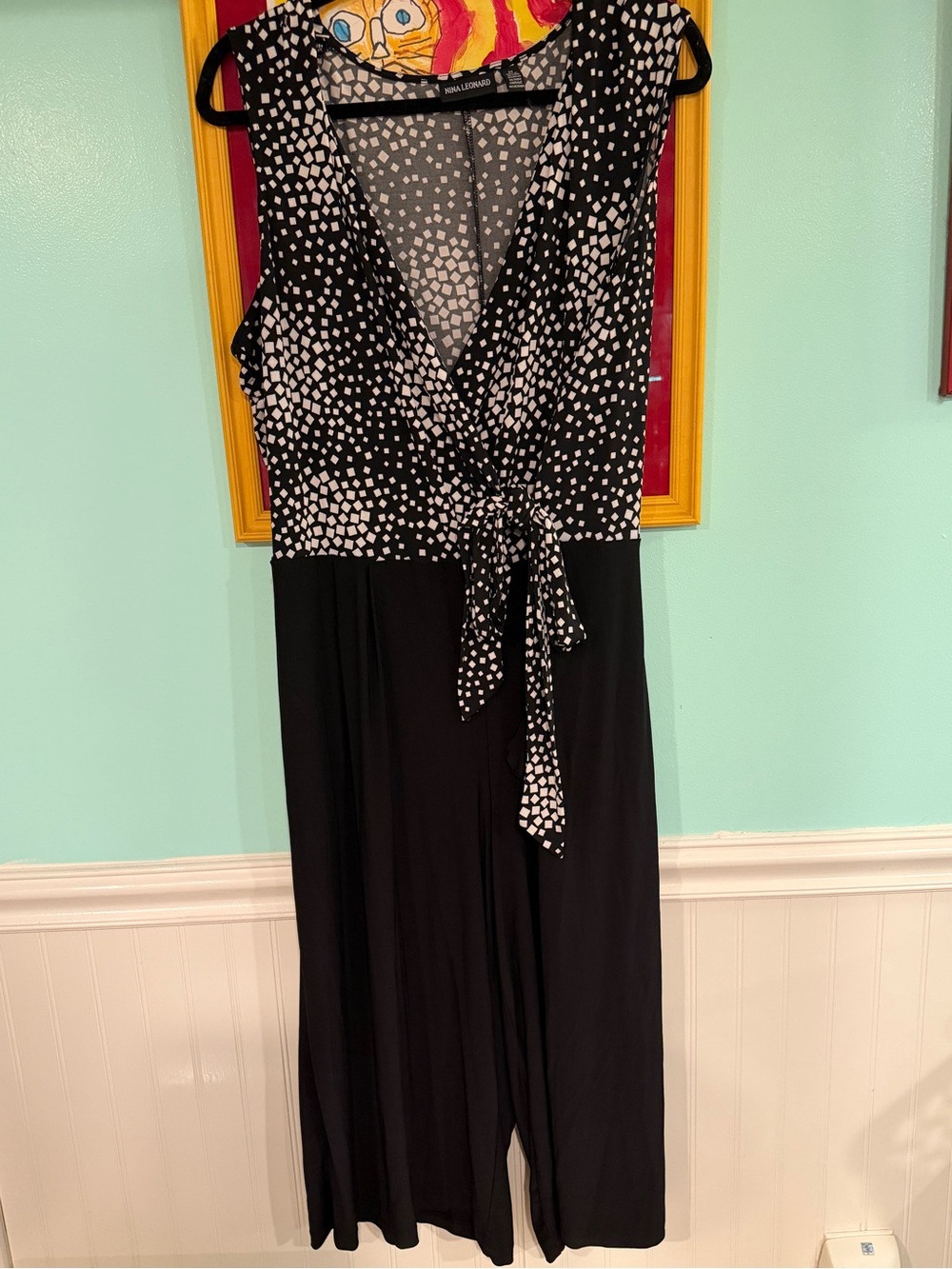 2X Preloved Black & White Polka Wrap-Style Jumpsuit, $25